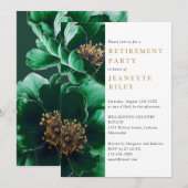 Invitation Élégant Parti De Retraite Florale Vert Et Or (Devant / Derrière)