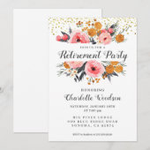 Invitation Élégant parti de retraite | Or rose floral (Devant / Derrière)
