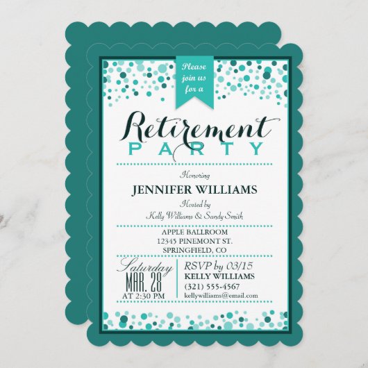 Invitation Élégant parti de retraite verte Turquoise (Devant / Derrière)