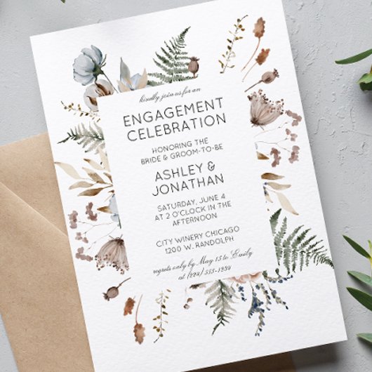 Invitation Élégant Parti d'engagement des Mariages Fleurs sau