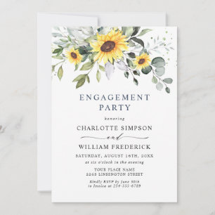 Invitation Élégant PARTI D'ENGAGEMENT Eucalyptus tournesol