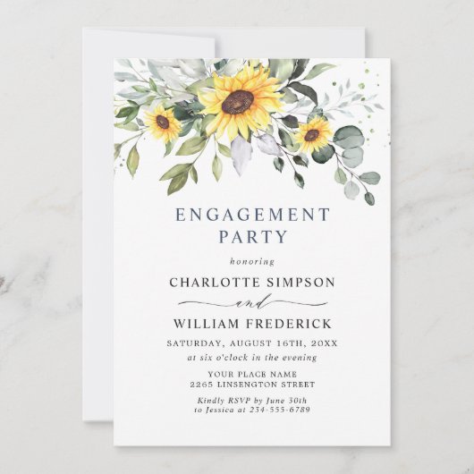 Invitation Élégant PARTI D'ENGAGEMENT Eucalyptus tournesol (Devant)