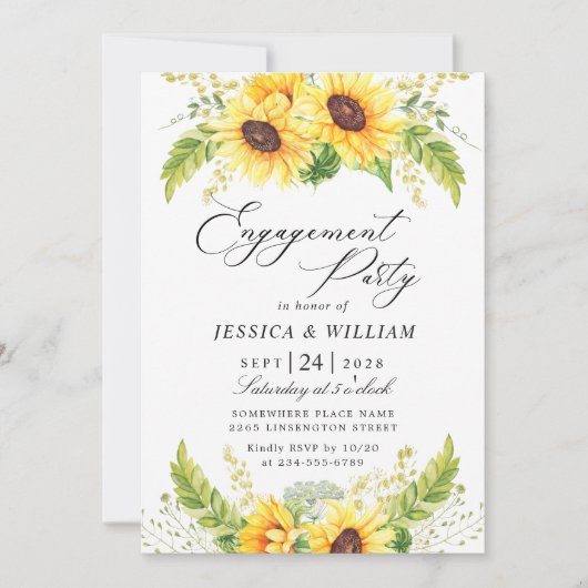 Invitation Élégant PARTI D'ENGAGEMENT Eucalyptus tournesol (Devant)