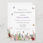 Invitation Élégant parti d'engagement floral (Devant / Derrière)