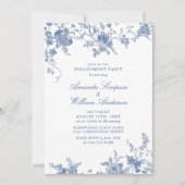 Invitation Élégant parti d'ENGAGEMENT Floral Bleu Victorien (Devant)