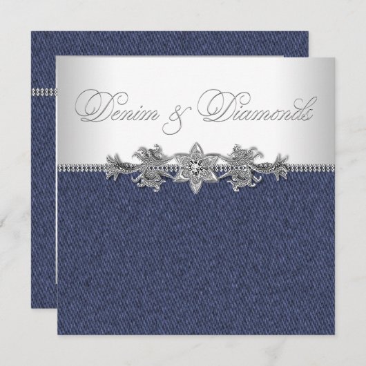 Invitation Élégant parti Denim et Diamonds (Devant / Derrière)