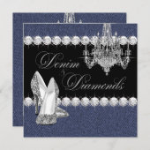 Invitation Élégant parti Denim et Diamonds (Devant / Derrière)