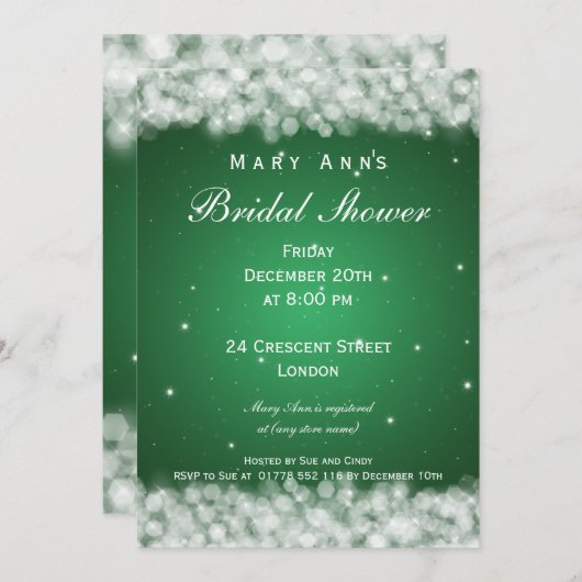 Invitation Élégant parti Fête de l'mariée Sparkle Emerald Gre (Devant / Derrière)