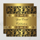 Invitation Élégant Parti Gold Black Floral (Devant / Derrière)