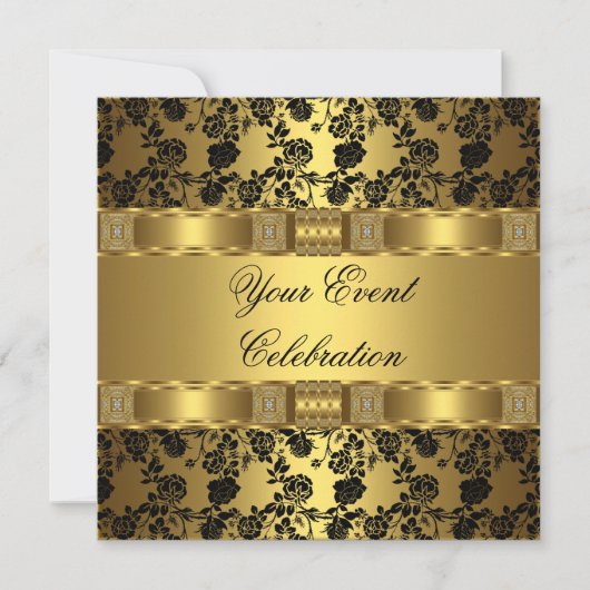 Invitation Élégant Parti Gold Black Floral (Devant)
