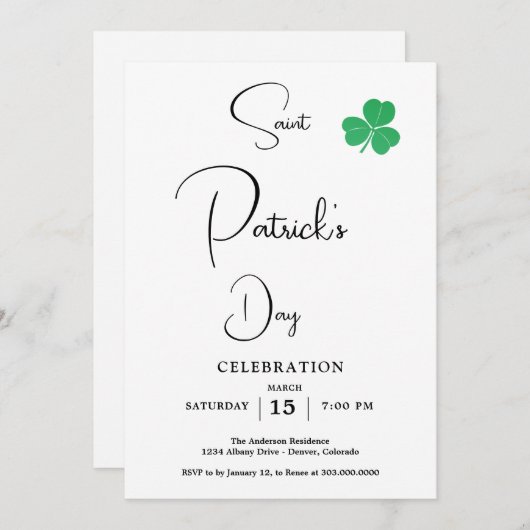 Invitation Élégant parti Jour de la Saint Patrick (Devant / Derrière)