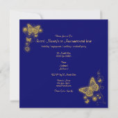 Invitation Elégant parti or papillon coeur bleu royal (Dos)