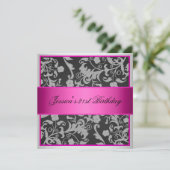 Invitation Élégant parti Rose d'argent noir gris rose (Debout devant)