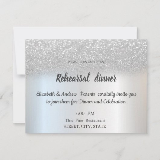 Invitation Elégant Parties scintillant Argent Bokeh Rehearsal (Devant)