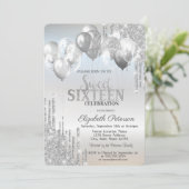 Invitation Élégant Parties scintillant argent Lecteurs Ballon (Debout devant)