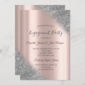 Invitation Élégant Parties scintillant Argent Ombre Rose Fian (Devant / Derrière)
