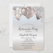 Invitation Elégant Parties scintillant Ballons Retraite Argen (Devant)