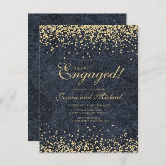 Invitation Élégant Parties scintillant bleu or de la marine F (Devant / Derrière)