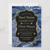 Invitation Elégant Parties scintillant Bleu & Or Sweet sixtee (Devant)