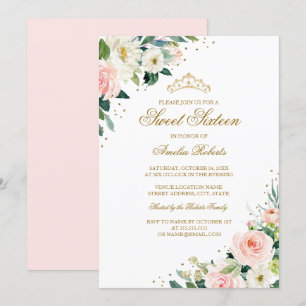 Invitation Élégant Parties scintillant Blush or Sweet sixteen