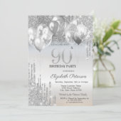 Invitation Élégant Parties scintillant d'argent Ballons 90e a (Debout devant)