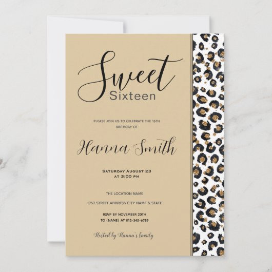 Invitation Élégant Parties scintillant d'or Motif Leopard (Devant)