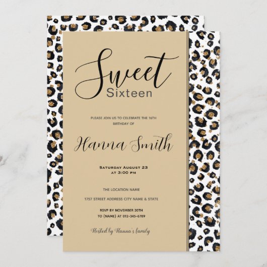 Invitation Élégant Parties scintillant d'or Motif Leopard (Devant / Derrière)