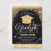 Invitation Élégant Parties scintillant d'or Script Graduation (Devant)
