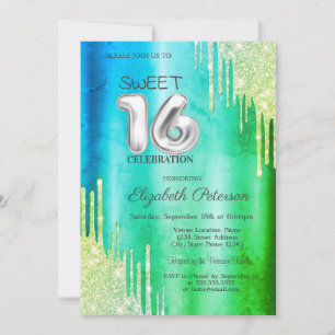 Invitation Élégant Parties scintillant Drips Green Sweet 16