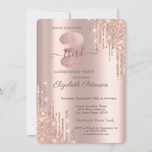 Invitation Elégant Parties scintillant Drivers Rose Gold 3ème (Devant)