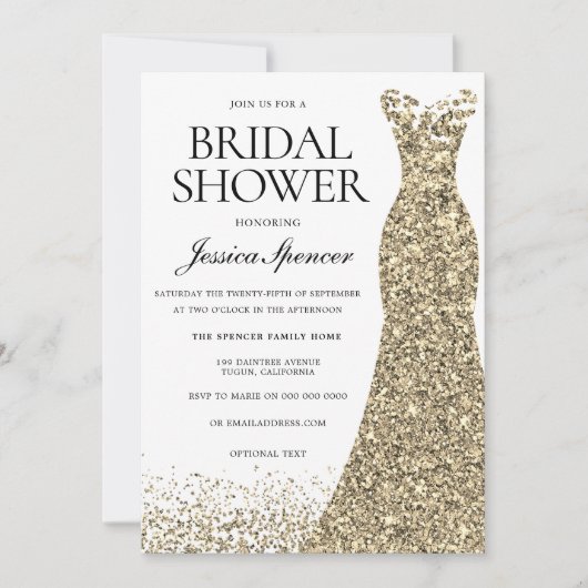 Invitation Elégant Parties scintillant Gold Robe Fête des mar (Devant)