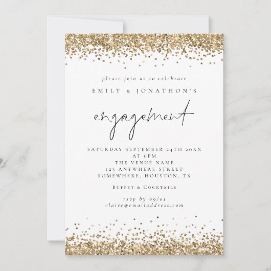 Invitation Elegant Parties scintillant Gold Script Partie d'e (Devant)
