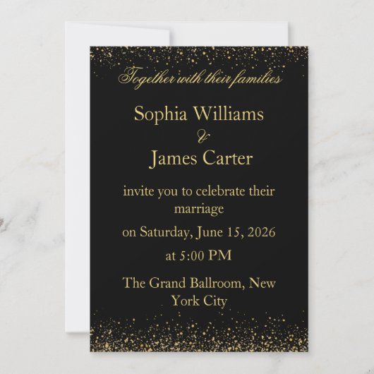Invitation Élégant Parties scintillant Noir & Or Mariage Conf (Devant)