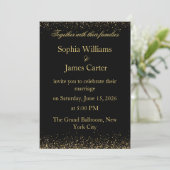 Invitation Élégant Parties scintillant Noir & Or Mariage Conf (Debout devant)