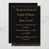 Invitation Élégant Parties scintillant Noir & Or Mariage Conf (Devant / Derrière)