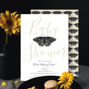 Invitation Élégant Parties scintillant noire papillon Baby s