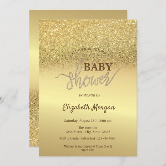 Invitation Elegant Parties scintillant or Baby shower Bokeh (Devant / Derrière)