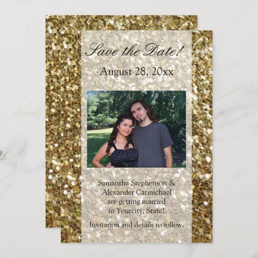 Invitation Elégant Parties scintillant or Mariage imprimé (Devant / Derrière)