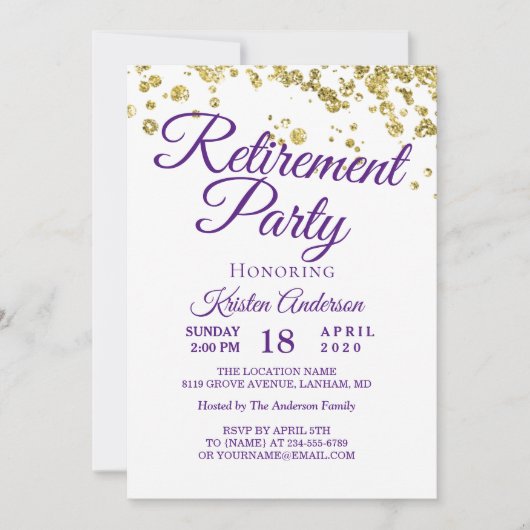 Invitation Elégant Parties scintillant Or Retraite Partie Inv (Devant)