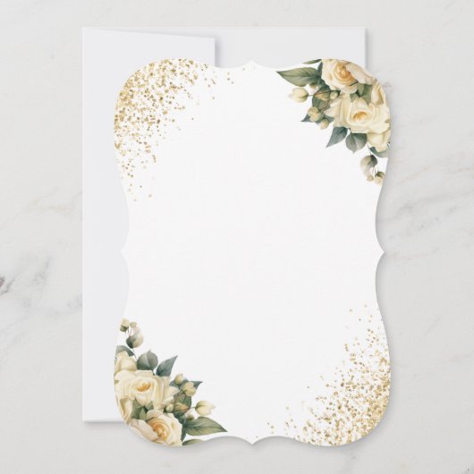Invitation Élégant Parties scintillant or Roses ivoire Floral (Dos)