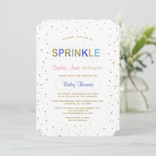 Invitation Elégant Parties scintillant or SPRINKLE Baby showe (Debout devant)