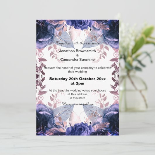 INVITATION ÉLÉGANT PARTIES SCINTILLANT PURPLE FLORAL MARINE M (Debout devant)