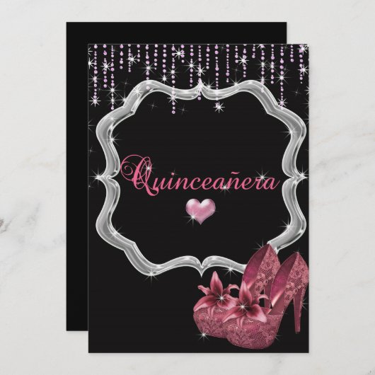 Invitation Elégant, Parties scintillant, Quinceanera Invitati (Devant / Derrière)