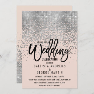 Invitation Élégant Parties scintillant rose argent Mariage Co