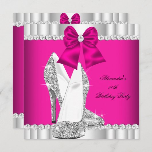 Invitation Élégant Parties scintillant rose argenté brillant  (Devant / Derrière)