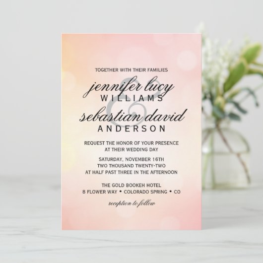 Invitation Elégant Parties scintillant rose Bokeh Mariage lég (Debout devant)