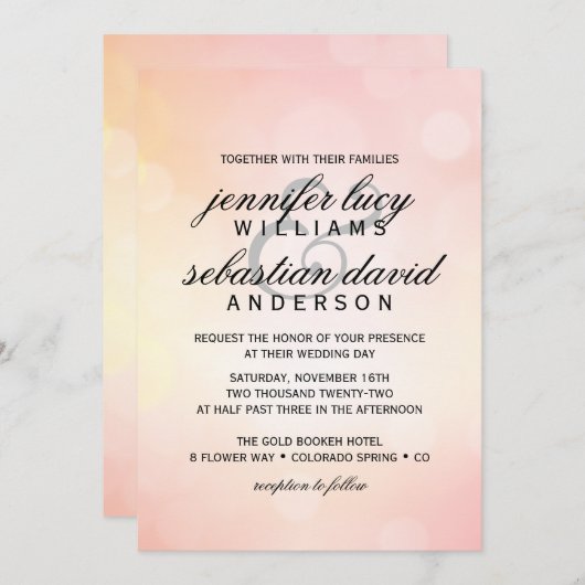 Invitation Elégant Parties scintillant rose Bokeh Mariage lég (Devant / Derrière)