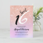 Invitation Élégant parties scintillant rose d'or sweet sixtee (Debout devant)
