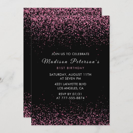 Invitation Elégant Parties scintillant rose Glam 81e annivers (Devant / Derrière)