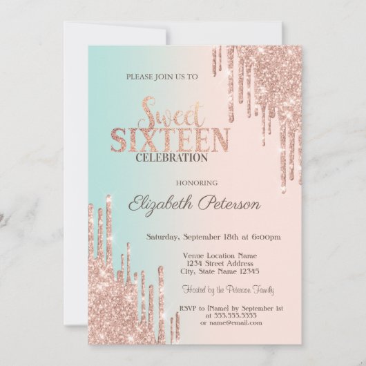 Invitation Élégant Parties scintillant Rose Gold Ombre Sweet  (Devant)